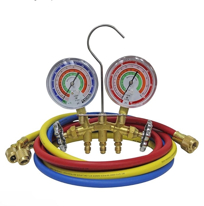Mastercool 59161 - R22, R404A, R410A Brass Manifold Gauge Set with 3 hoses