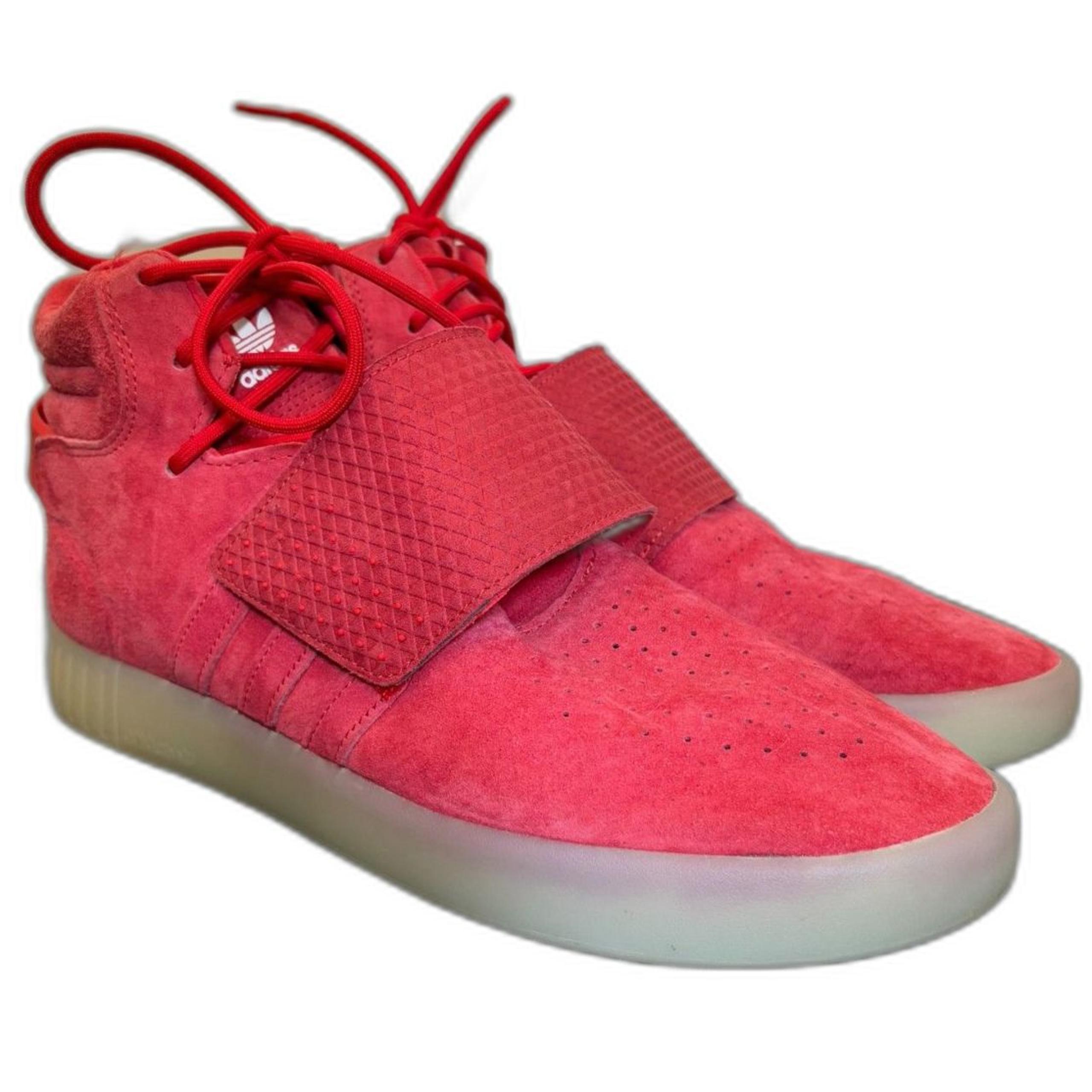 Adidas Originals Tubular Invader Strap Red High Top Sneakers Suede Men Size 10.5