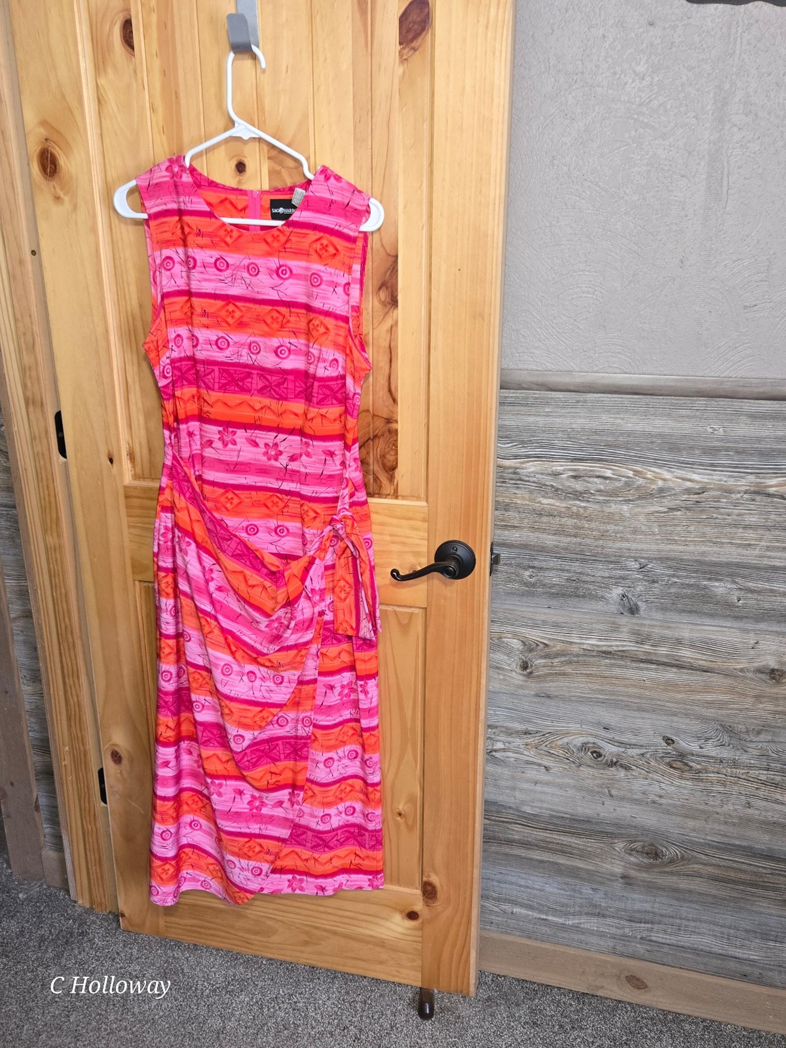 Sag Harbor Women's Dress Sz 12 Floral Pink Casual Preppy Modest Colorful Artsy
