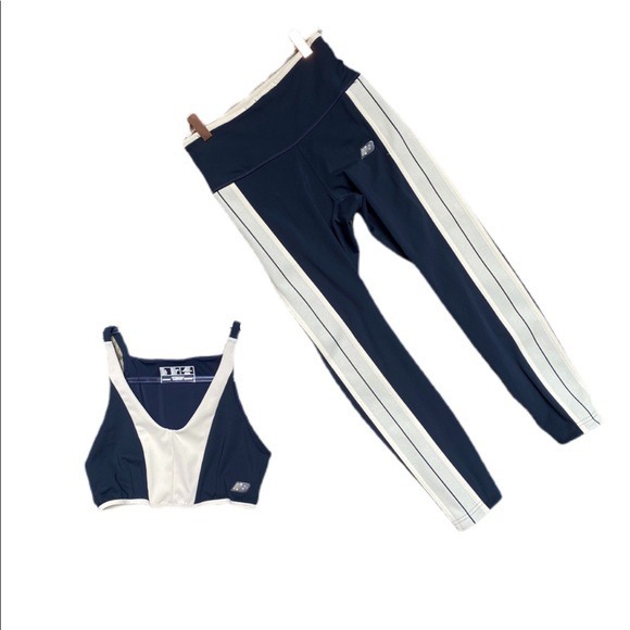 NEW BALANCE Navy & Cream Striped Legging Bra Set