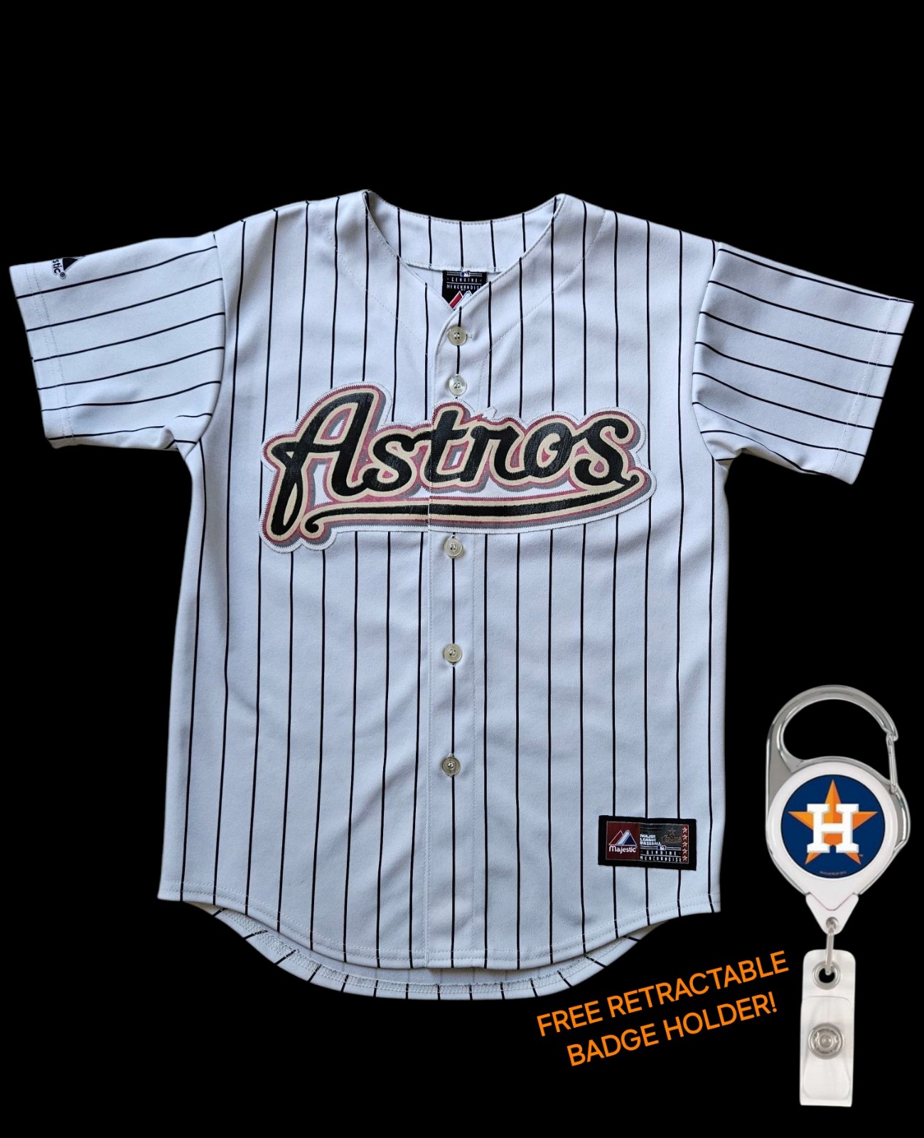 Houston Astros MLB Authentic Vintage Pinstripe Jersey Majestic -Youth Medium