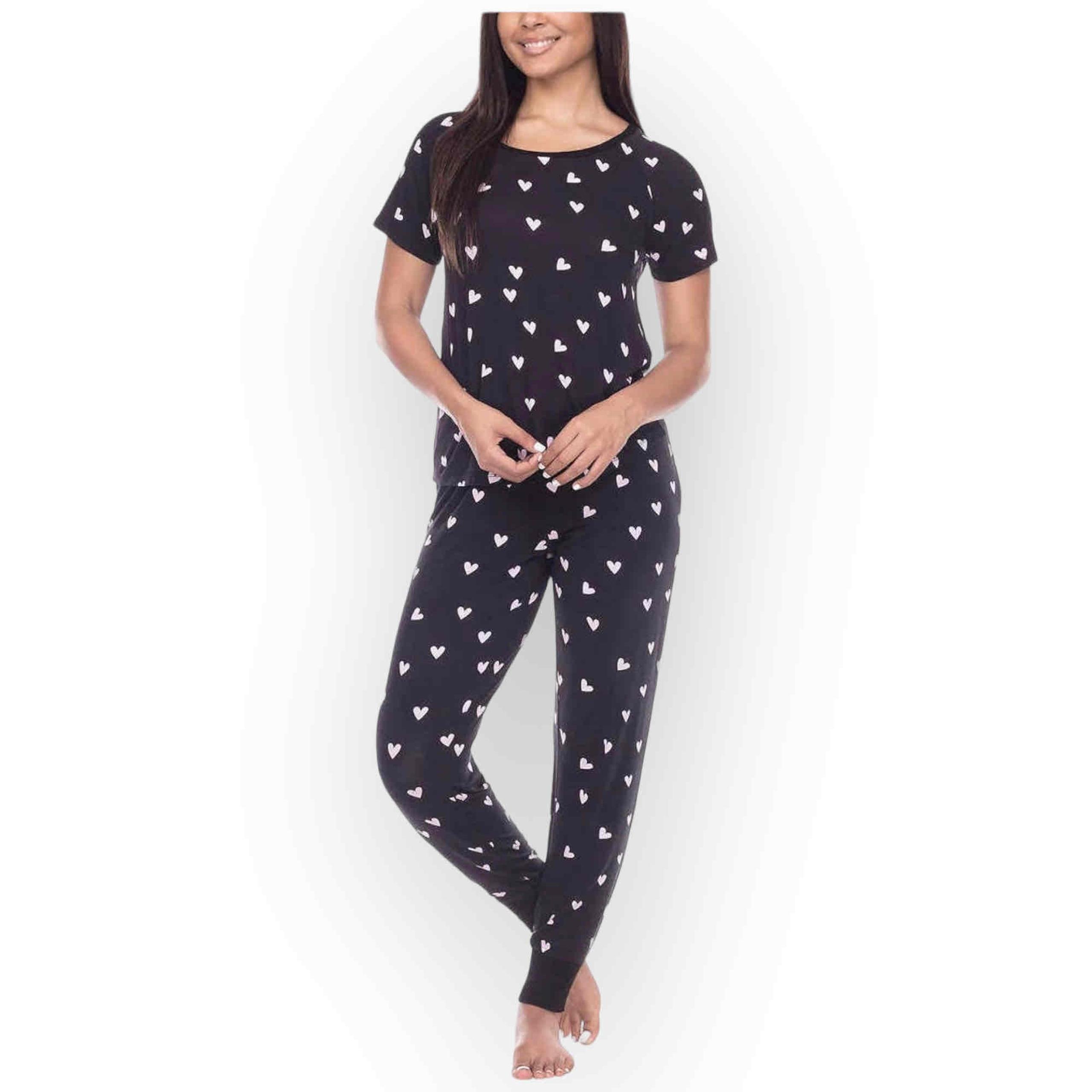 NWT Honeydew Women’s Jersey Lounge Set – Black with White Hearts – Size Small