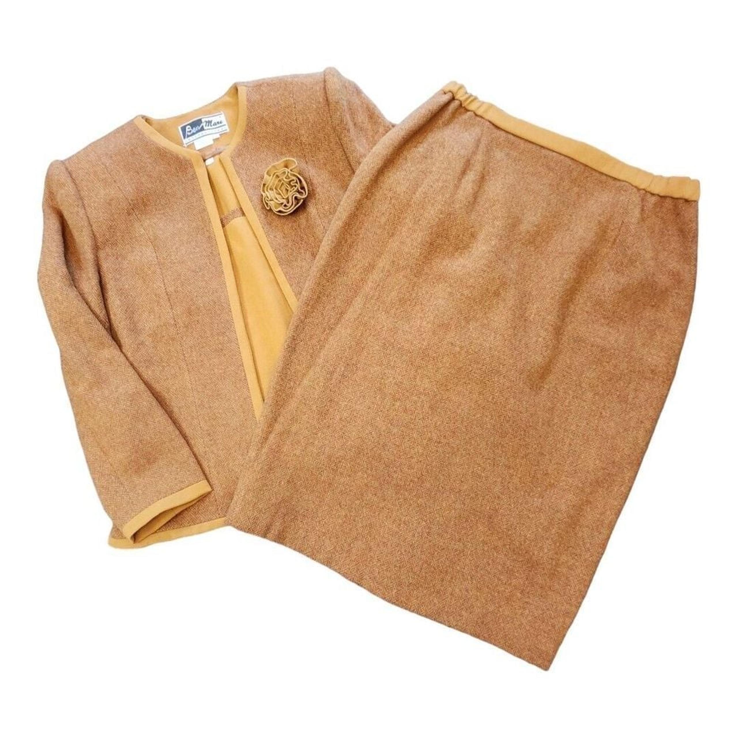 NWT Ben Marc International Womens Formal Skirt Suit 3 Piece Brown Vintage Sz 14