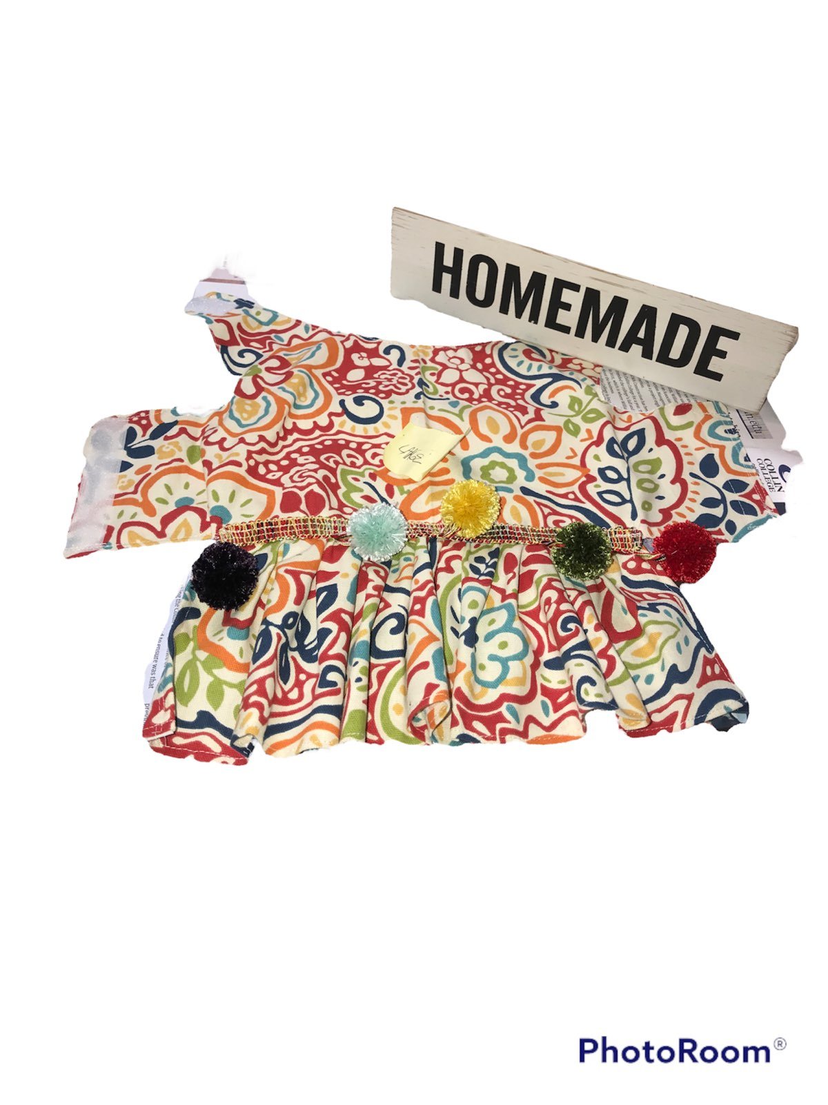 Handmade Pompom Trimmed Mexican Art Style Dog Dress- Size Large