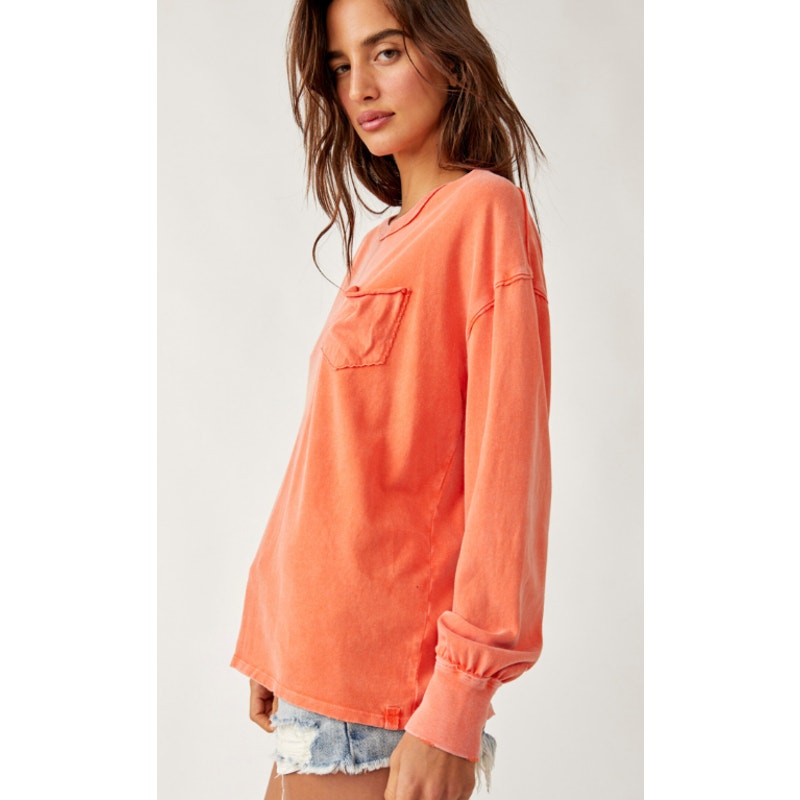 FREE PEOPLE WOMEN'S SIZE SMALL TOP FADE INTO YOU MANDARIN RED RELAXED BOHO NEW