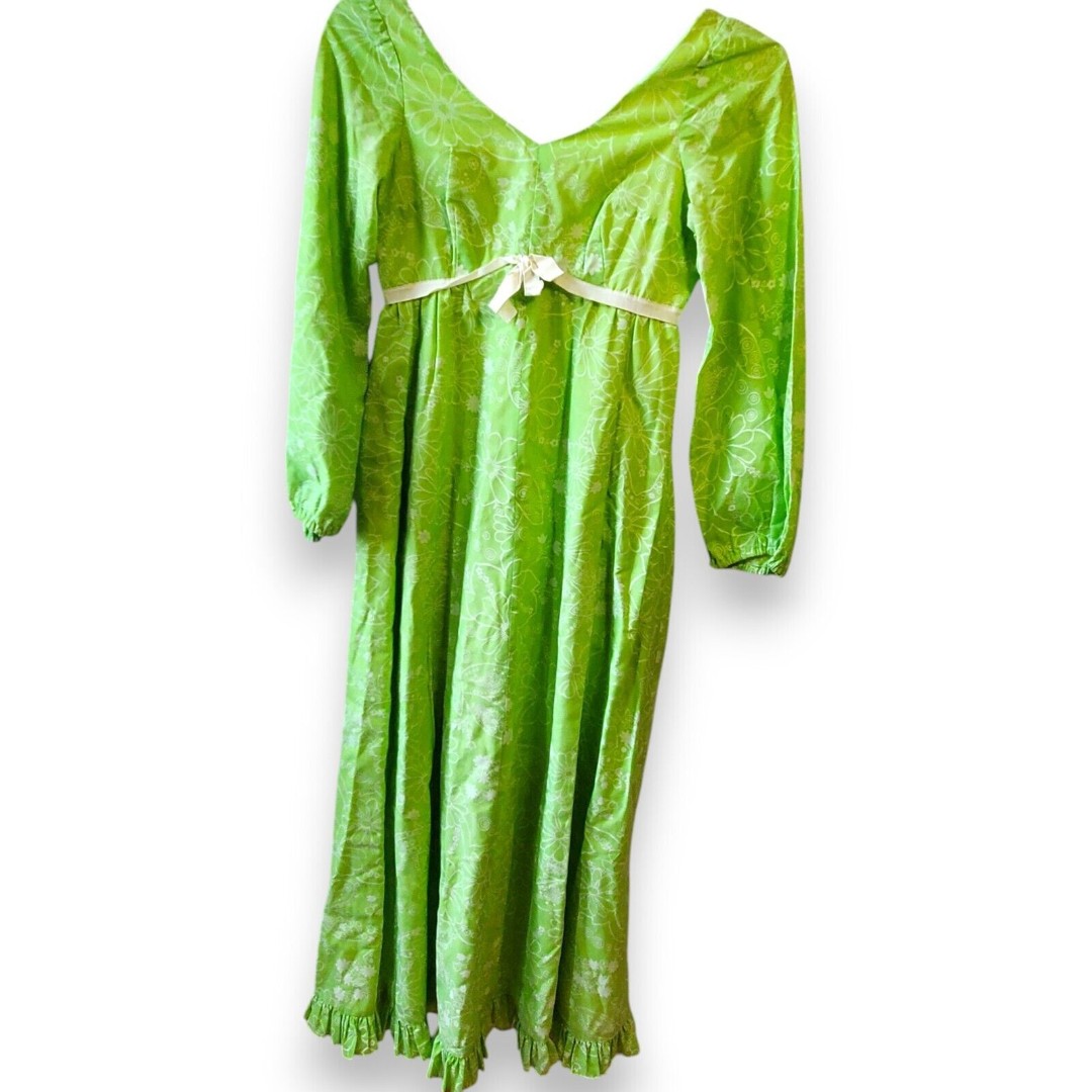 Vintage Liberty House Dress 1970s Hawaiian Floral Green & White Floral Size S