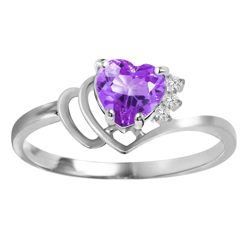 14K. SOLID GOLD RING WITH NATURAL DIAMONDS & AMETHYST (White Gold)