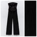 NWOT. Zara Black Belted Mixed Strapless Pleated Jumpsuit. Size S.