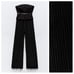 NWOT. Zara Black Belted Mixed Strapless Pleated Jumpsuit. Size S.