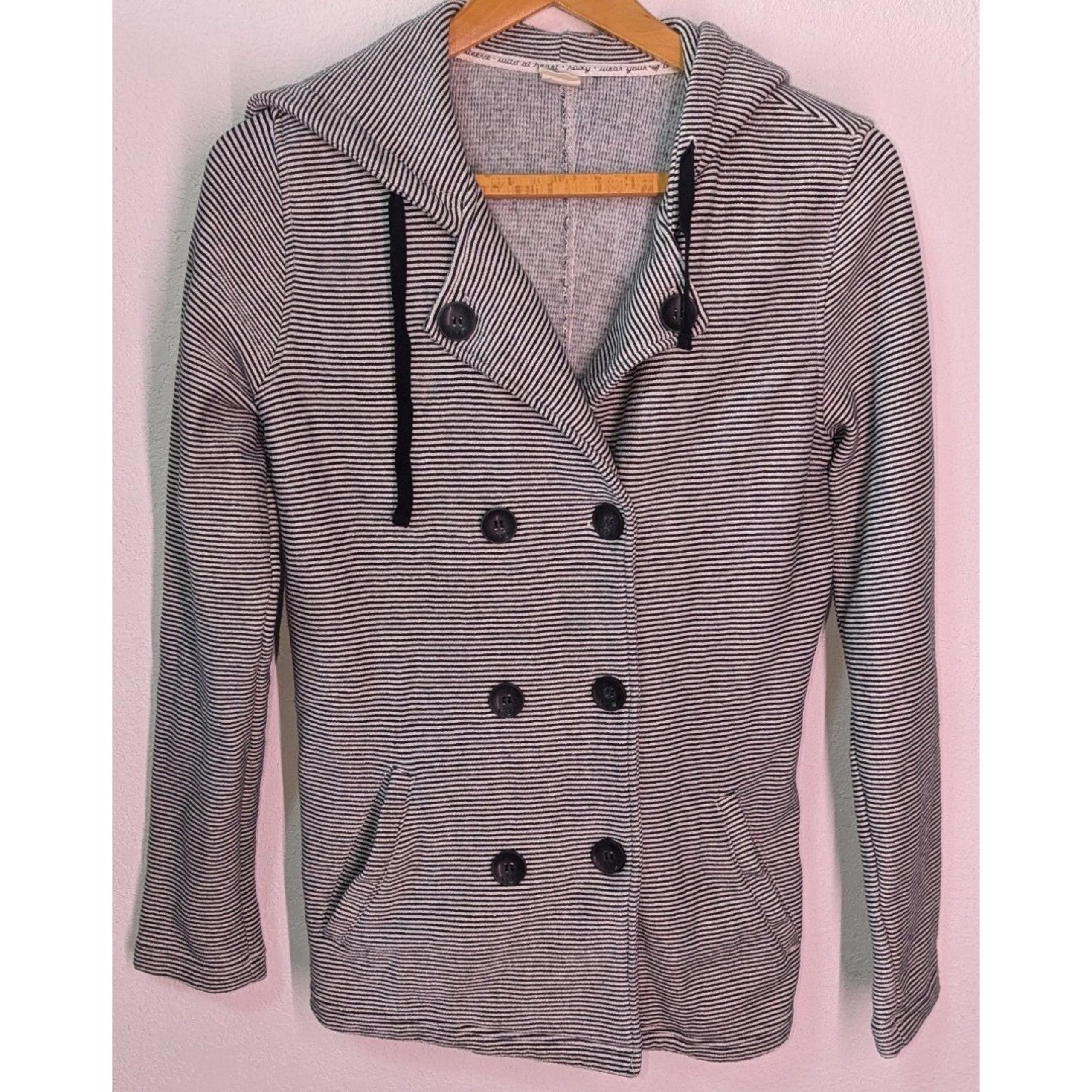 Roxy The Cuddle jacket Hooded Peacoat Striped Nautical Women's Size Large (597