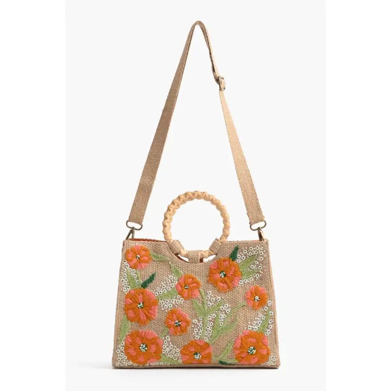 America & Beyond Floral Beaded Jute Shoulder Bag