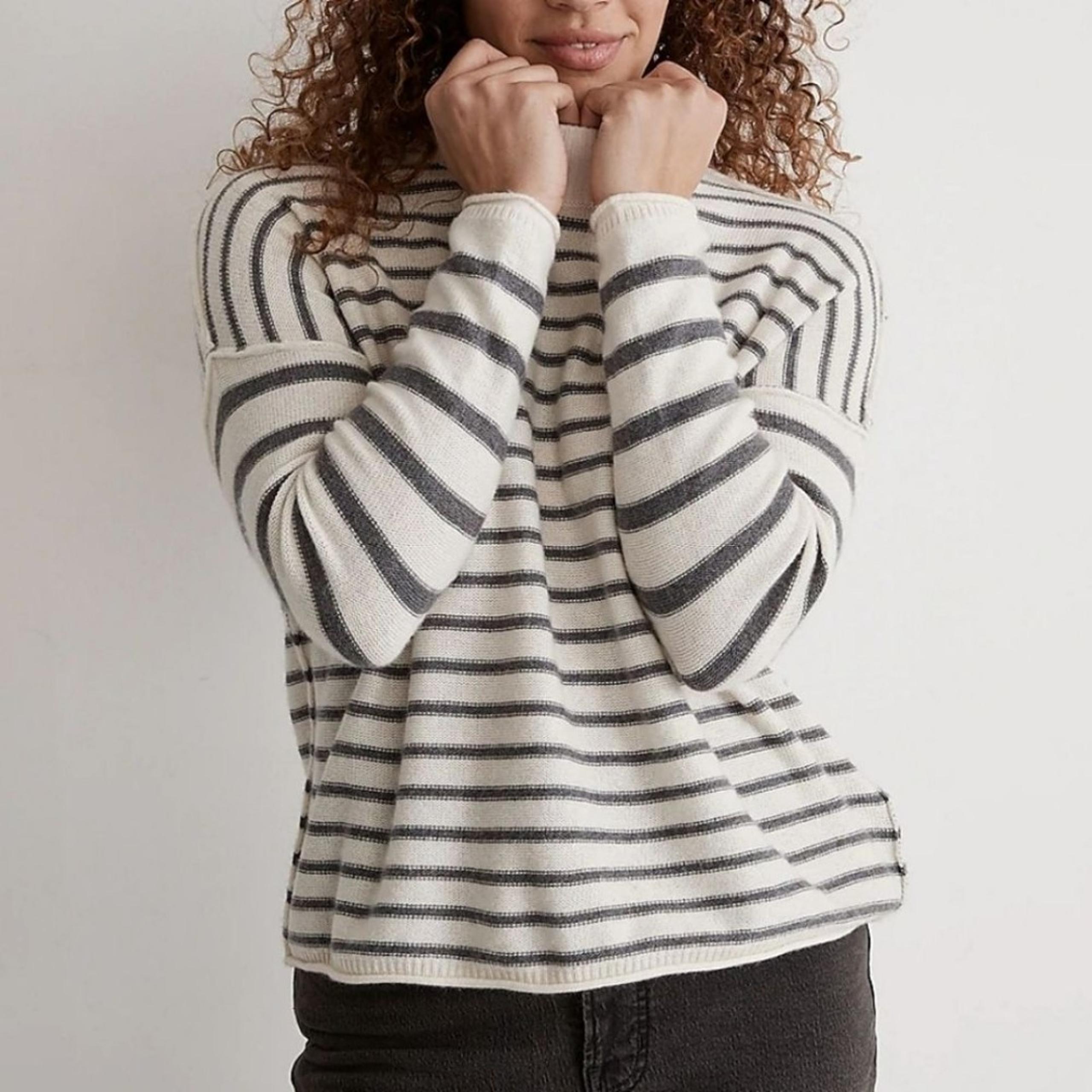 NWOT Madewell Stripe-Play Mockneck Pullover Sweater Size Medium