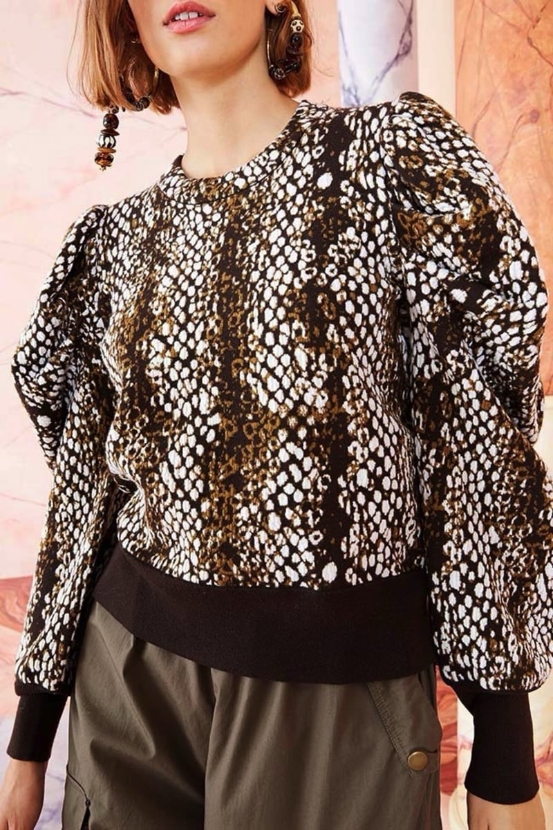 Ulla Johnson 100% Wool Gemma Sweater Blanc Python Snake Print Puff Sleeve