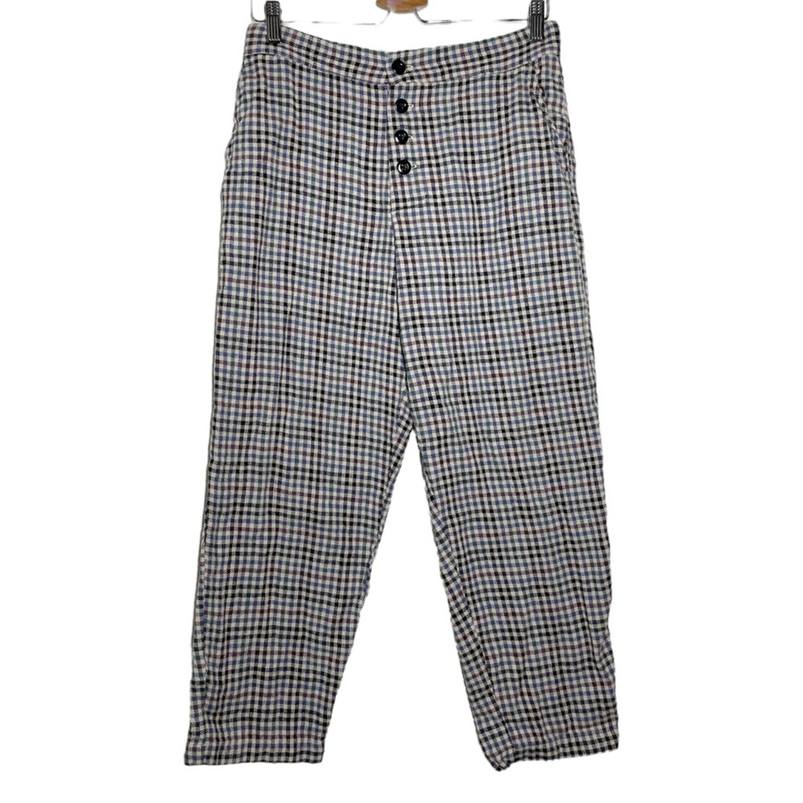 Esby Apparel Tan Multicolor Plaid Check Cotton Pants - 6