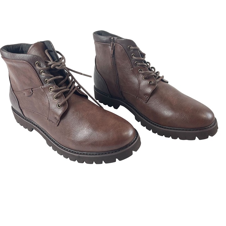 Nick Graham Barkley Men's Brown Faux Leather Lug Sole Dress Boots Sz 10.5 NEW