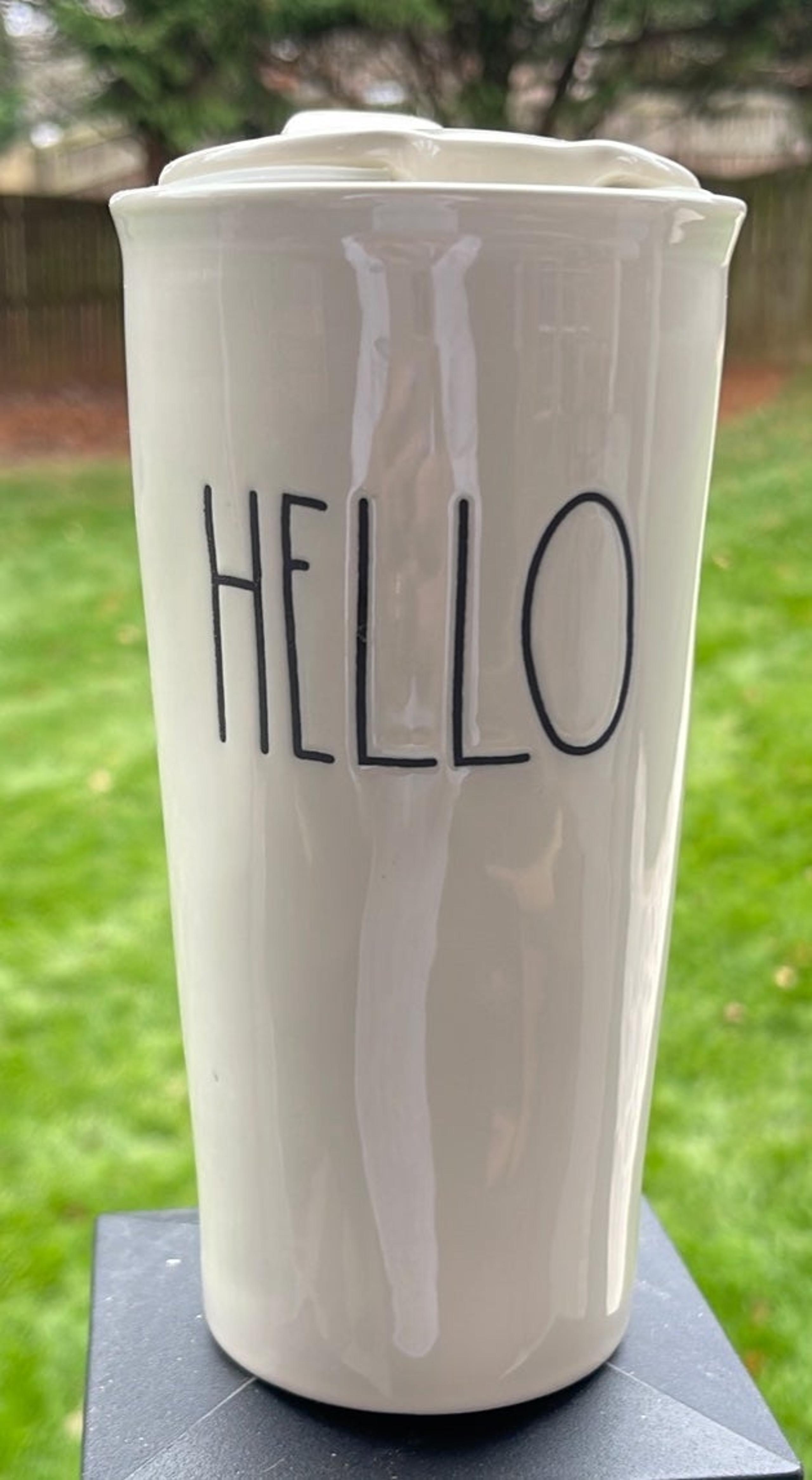 Rae Dunn HELLO Ceramic Travel Mug Cup