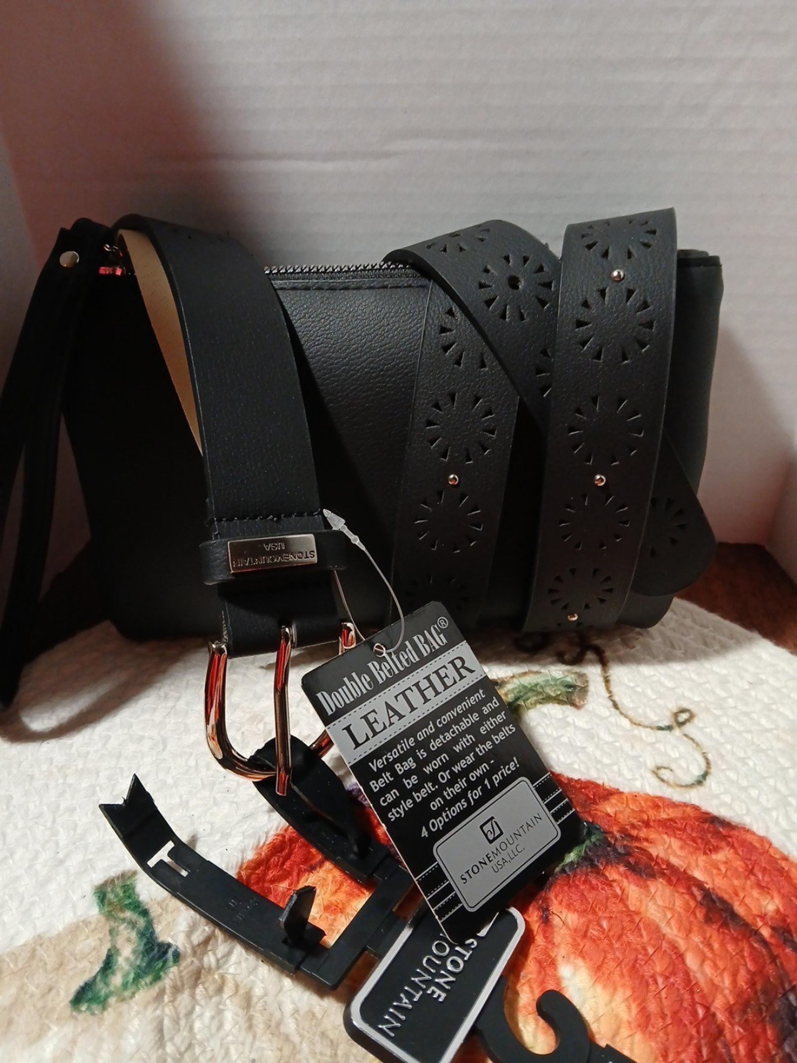 Stone Mountain USA Studded Belted Bag Matte Black Leather Womens  Xl