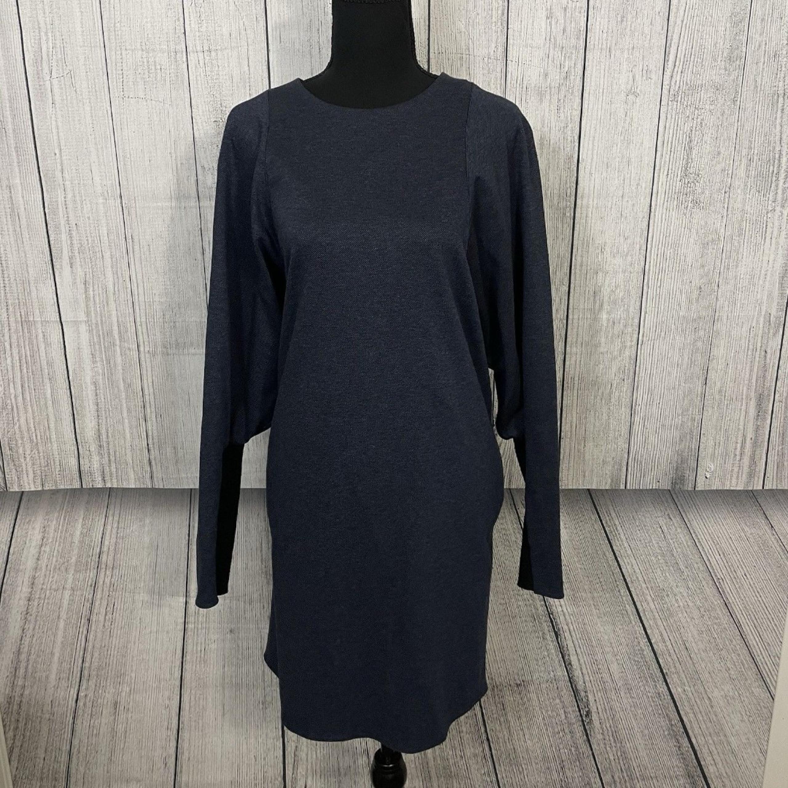 Tibi Women's Size 10 Blue Self Striped Long Sleeve Stretch Midi Sheath Dress