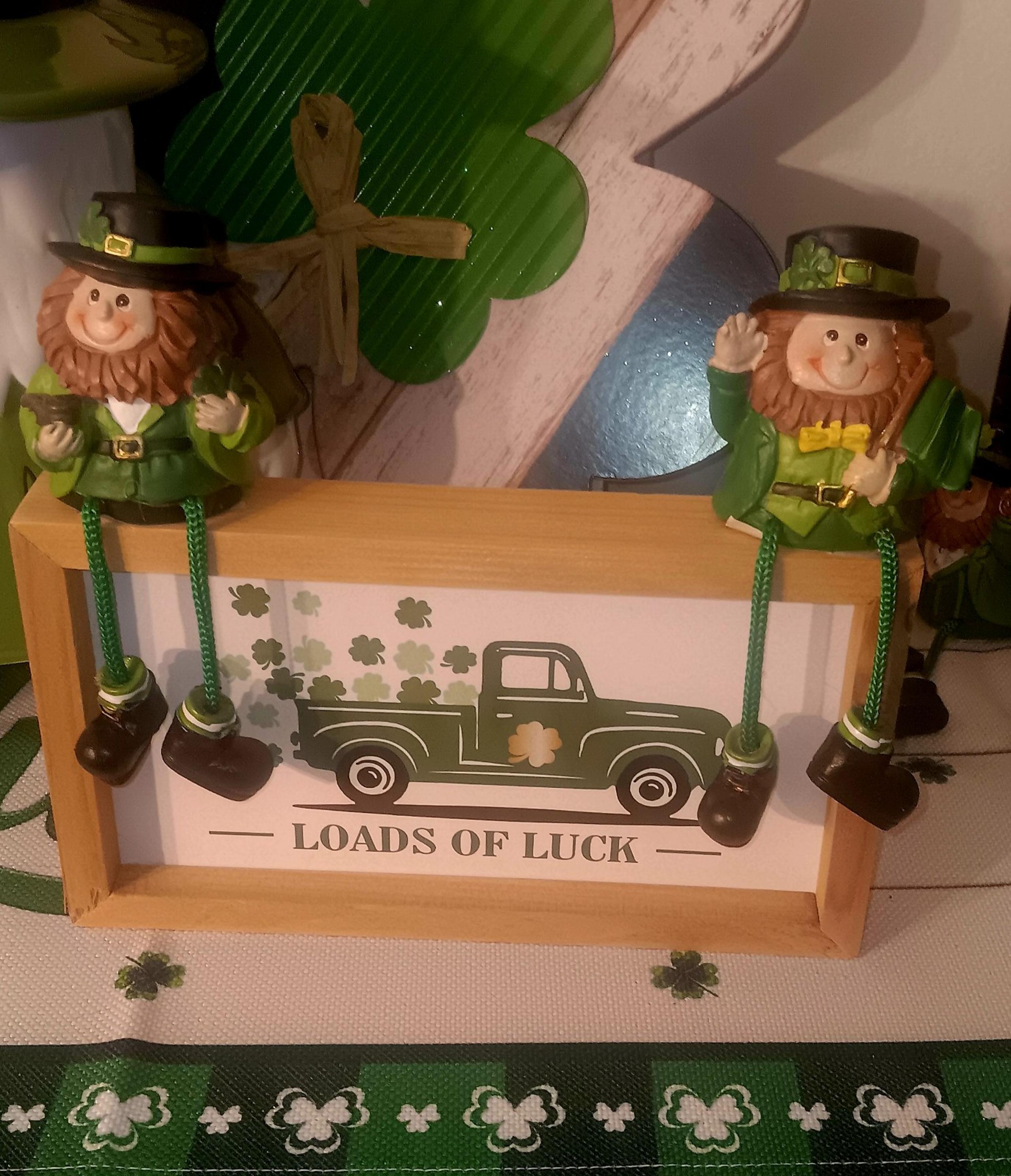 St. Patrick's Day Decor Lot. Wooden Sign w/2 Leprechaun Shelf Sitters NWT