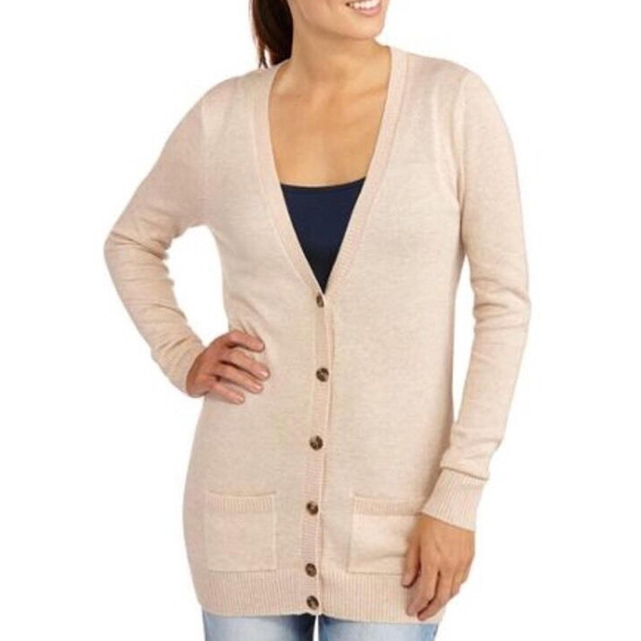 NEW Faded Glory Boyfriend Cardigan Sweater Lightweight Oatmeal Size S 4-6