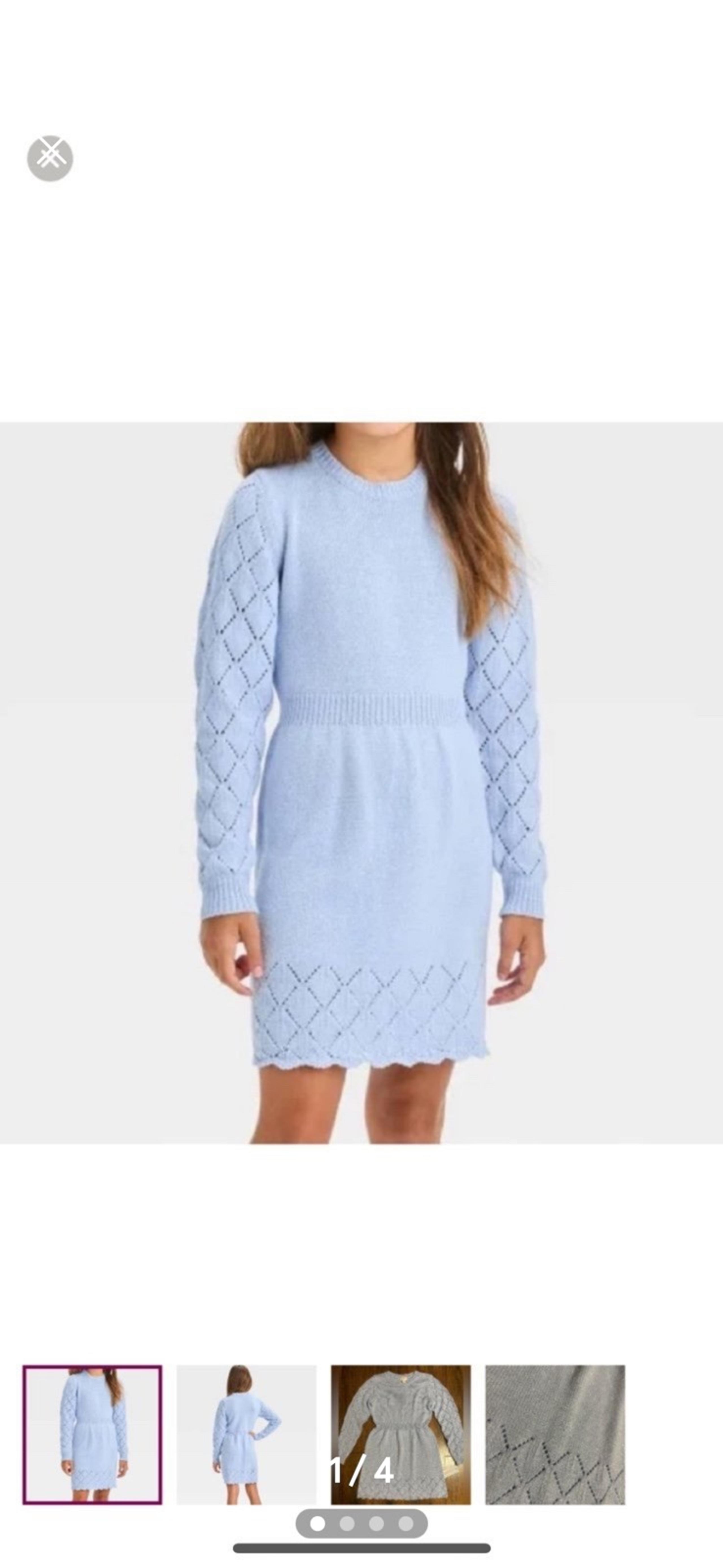 Cat & Jack Girls' Long Sleeve Crochet Sweater Dress - Blue L