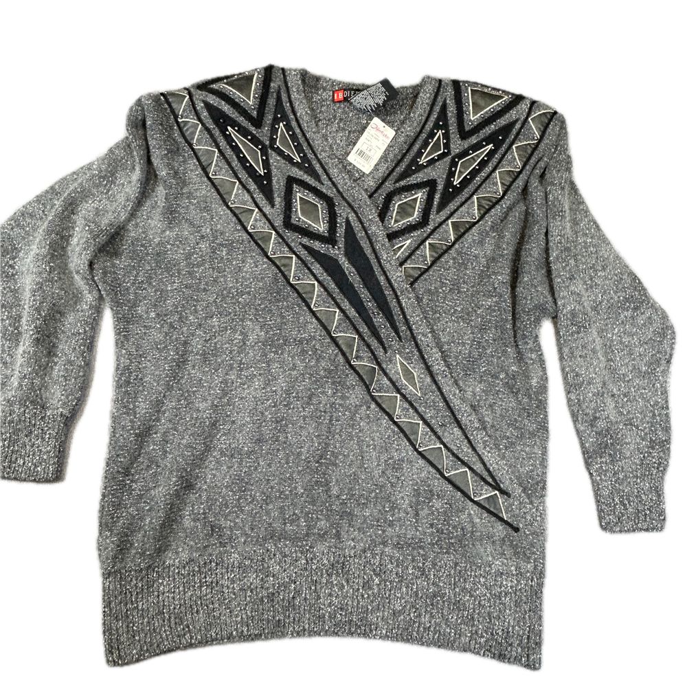 I.B. Diffusion Sweater Women's 1X Gray - Vintage 1990s Embellished