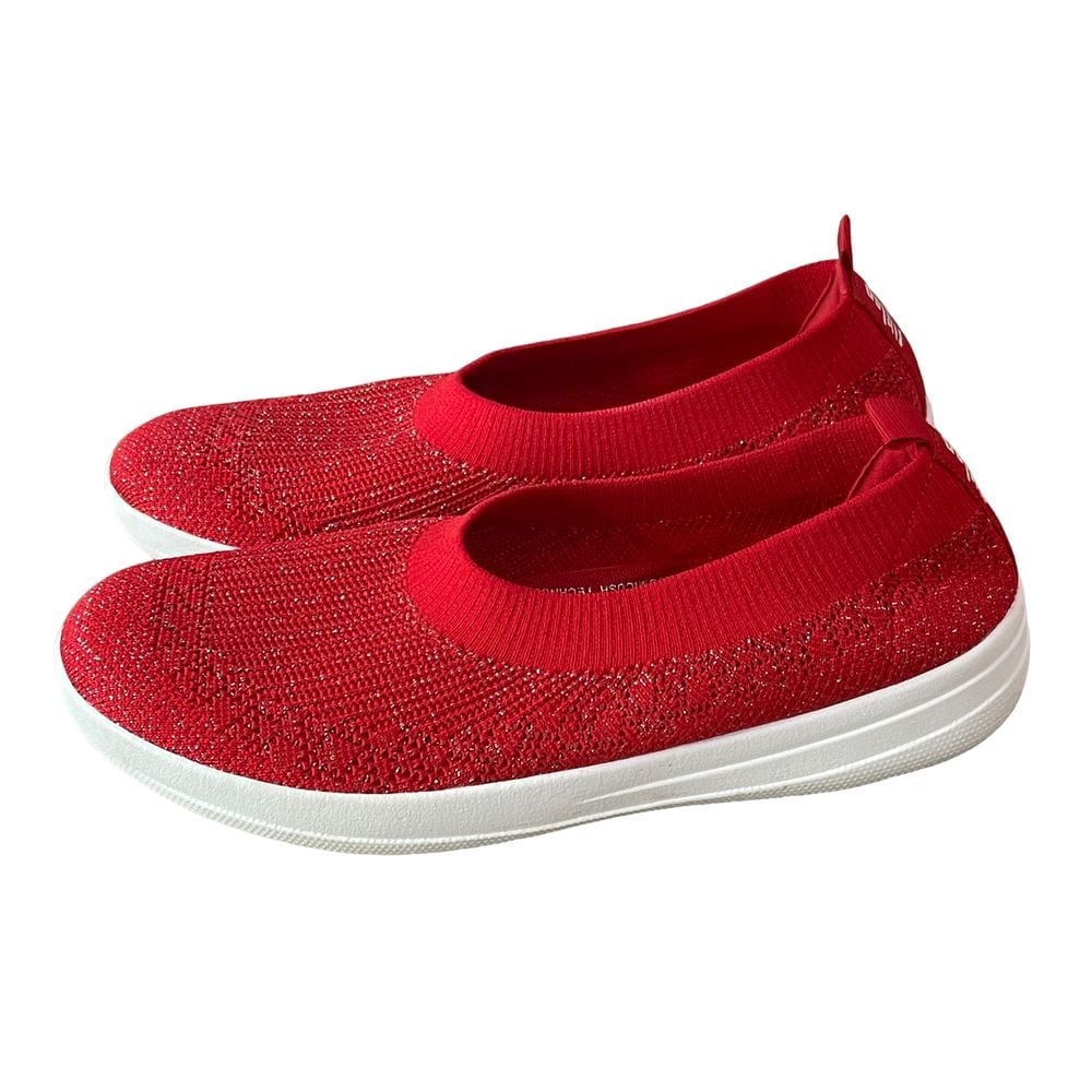 FitFlop Womens Uberknit Size 11 Slip On Ballet Flats Red Comfort Stretch Shoes