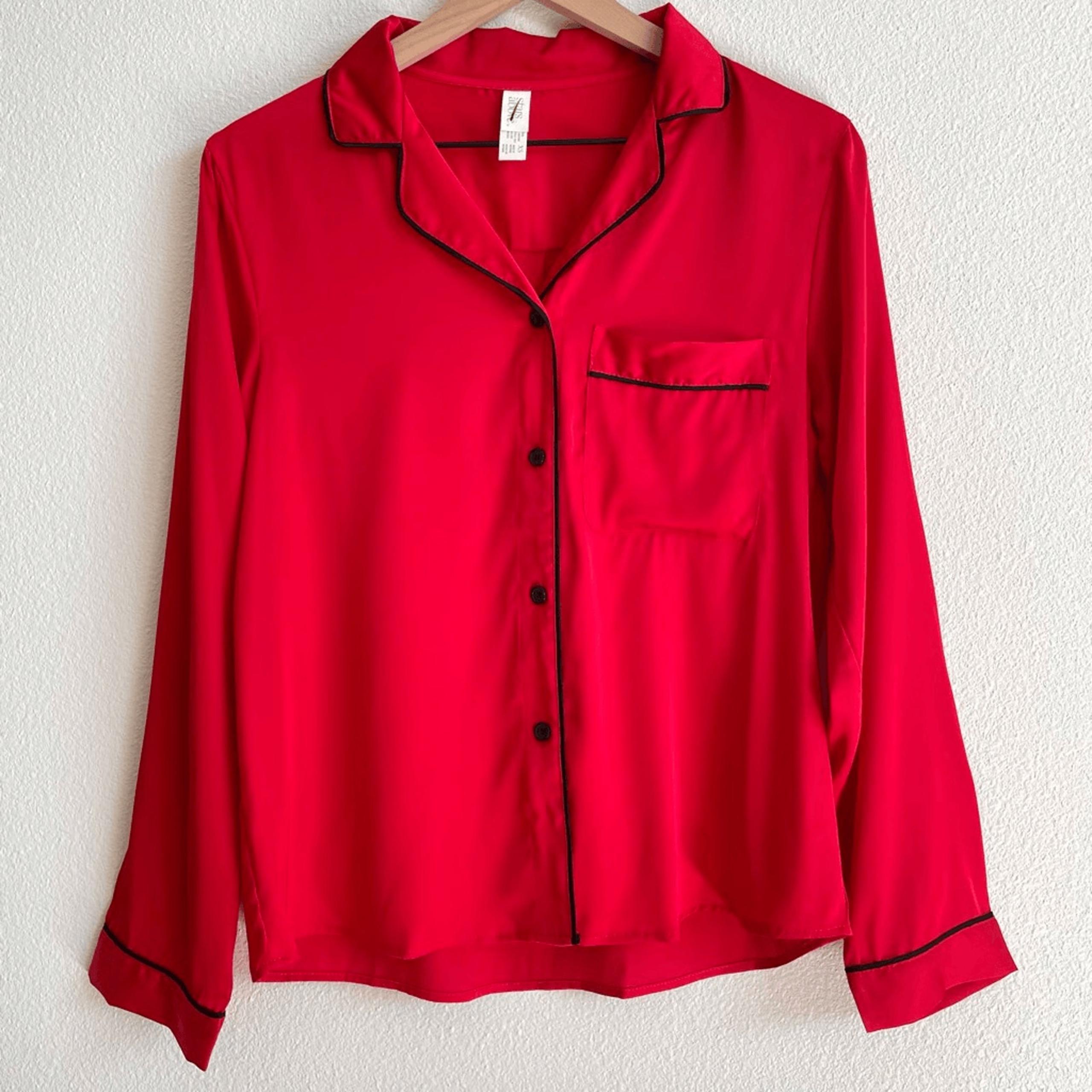 Stars Above Red Satin Long sleeve Pajama Sleep Top Women’s XS