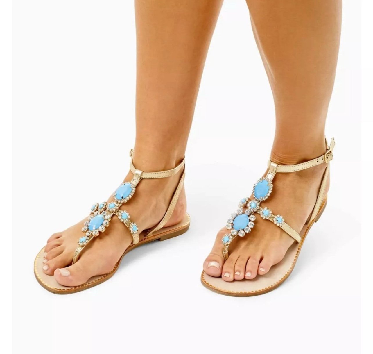 NEW Lilly Pulitzer Katie Embellished Sandal Bermuda Blue Gold