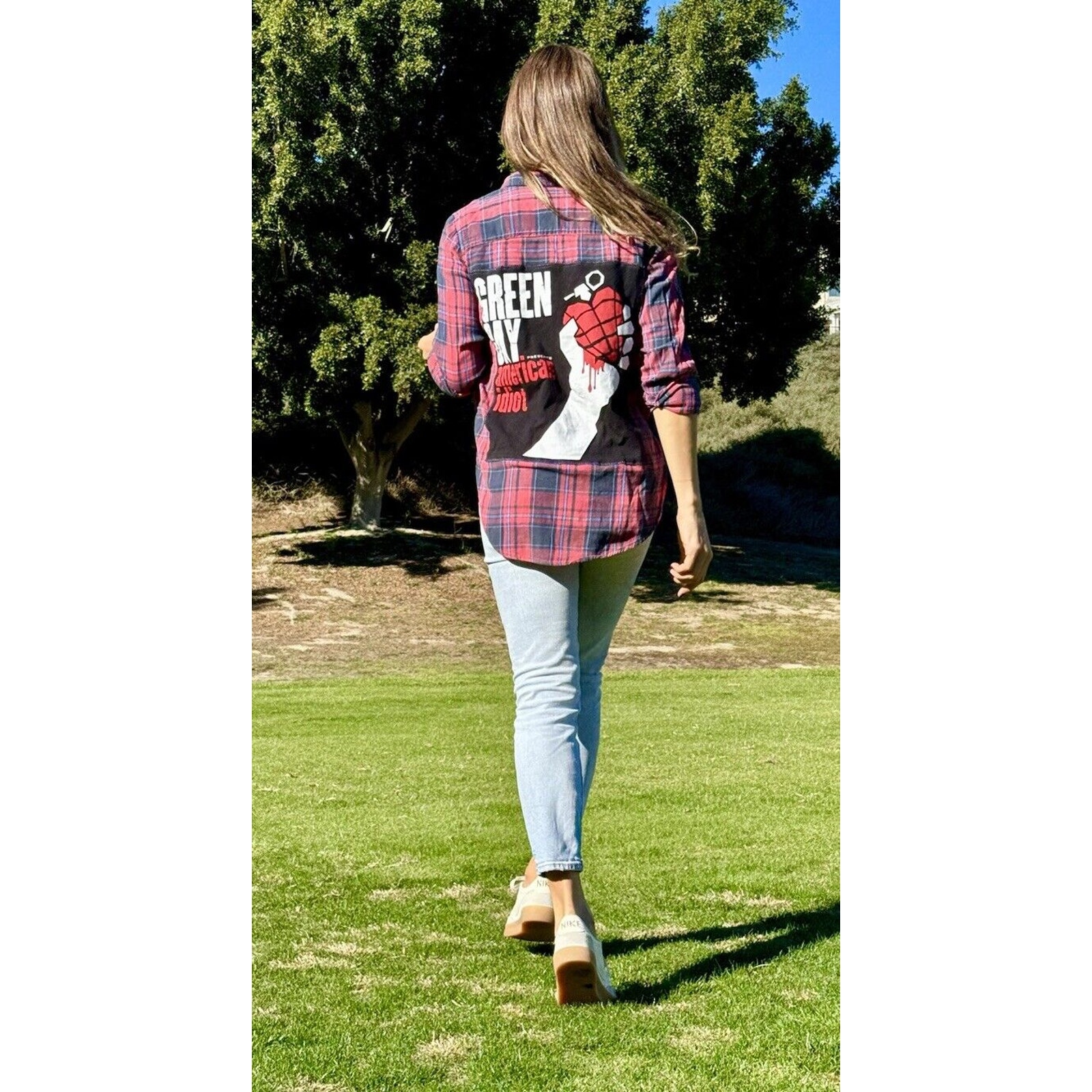 GREEN DAY American Idiot Upcycled Retro Vintage 90s Punk Rock Plaid Flannel Sz M