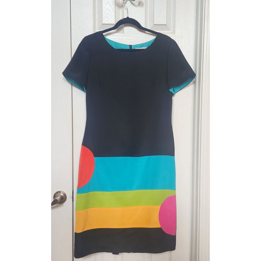 Vintage Shomi by Miller Shor Womens Color Block 100% Silk Dress Size 10 Lined