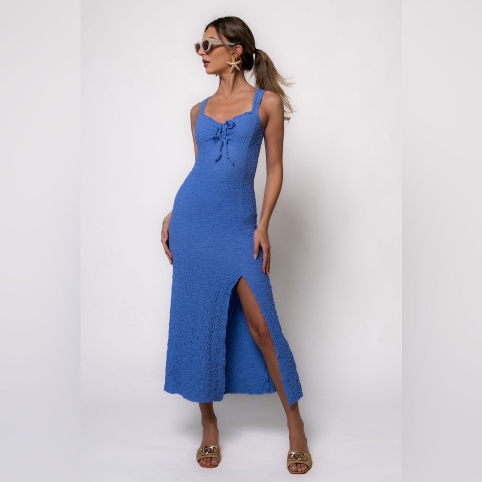 Saltwater Luxe Cannan Crinkle Midi Dress Summer Wedding Guest S