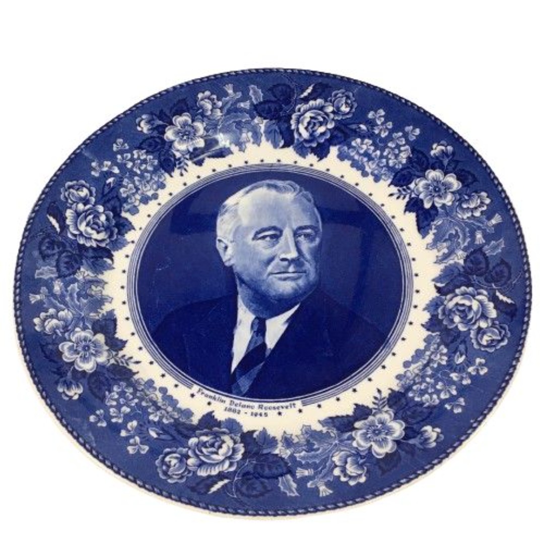 Royal Staffordshire Franklin Delano Roosevelt Memorial Plate 10 Blue White Gift