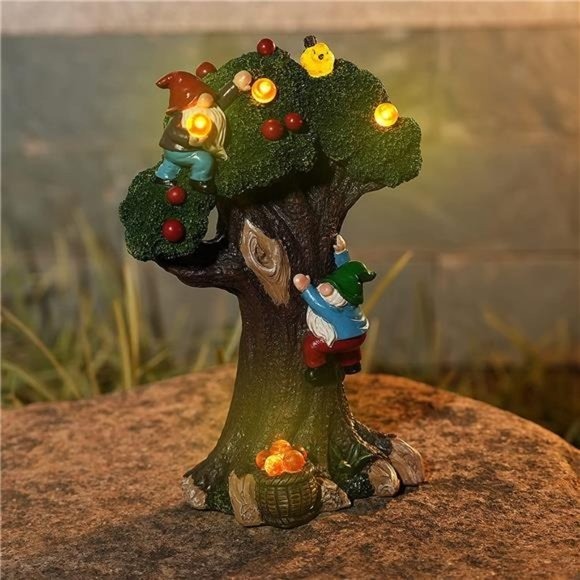 Garden Gnome Statues for Garden Decor with Solar Lights, 11.8'' Resin Garden