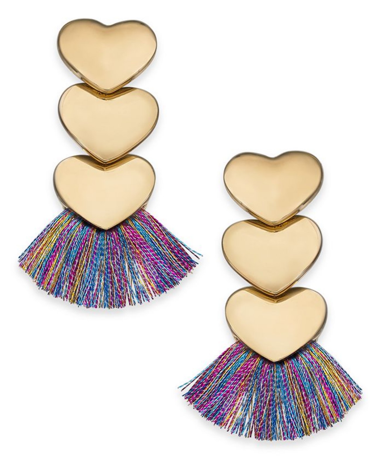 INC International Concepts triple heart fringe drop earrings, gold