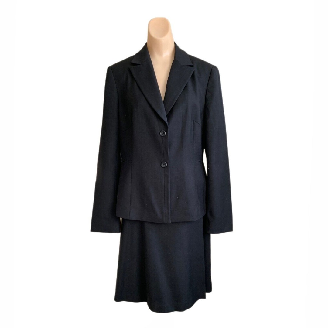 Calvin Klein Size 8 Suit Button Front Blazer A Line Skirt Black Business Designe