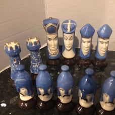 Handpainted ceramic medieval chess set