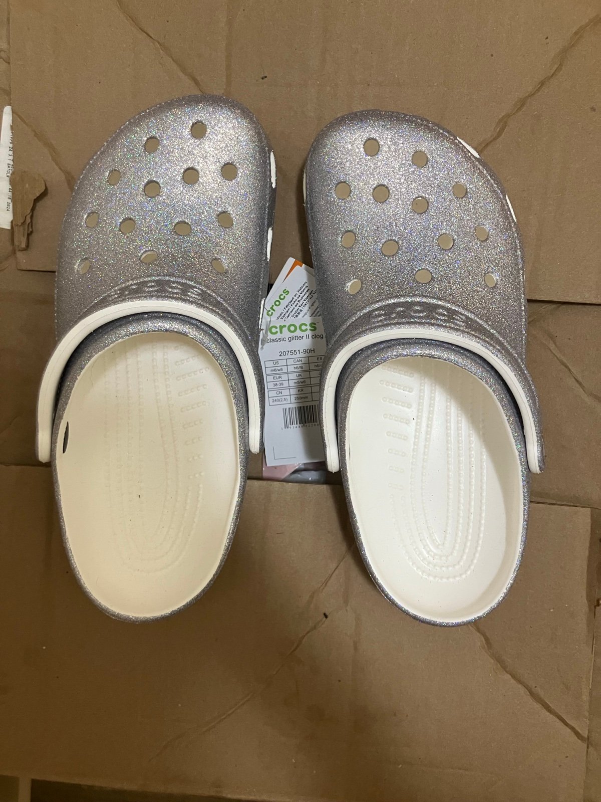 Silver glitter crocs