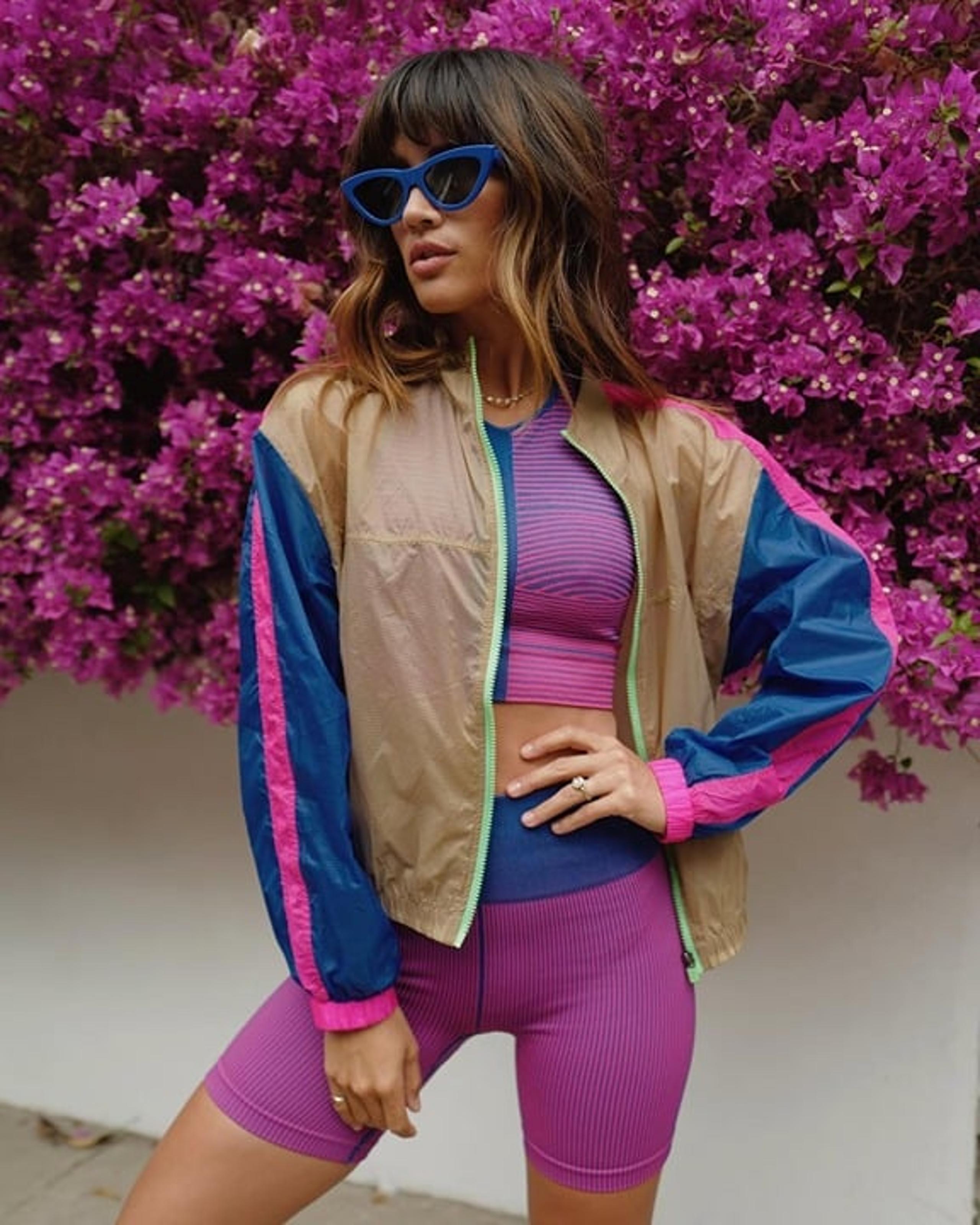 NWT! Fabletics - Payton Woven Zip-Up Jacket | Size Medium | Cedar & Multi Neon