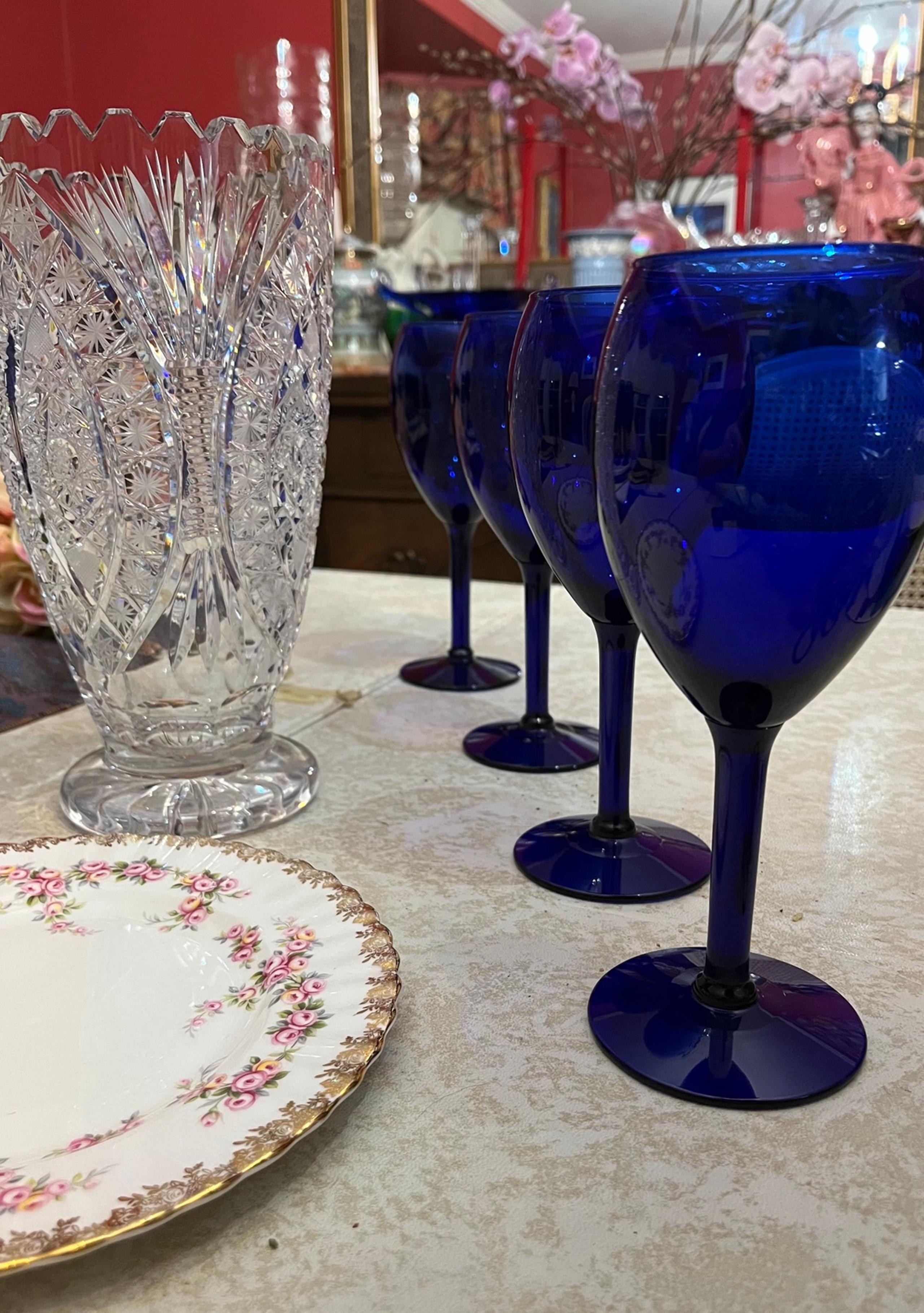 VTG Libbey Cobalt Blue Wine Glasses Wine Glasses, Set 4 Long Stem (14 Avlbl.)