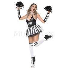 Gothic Cheerleader 5 Pc White Black Skeleton Skull Print Bodysuit Costume Sz M/L