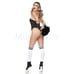 Gothic Cheerleader 5 Pc White Black Skeleton Skull Print Bodysuit Costume Sz M/L