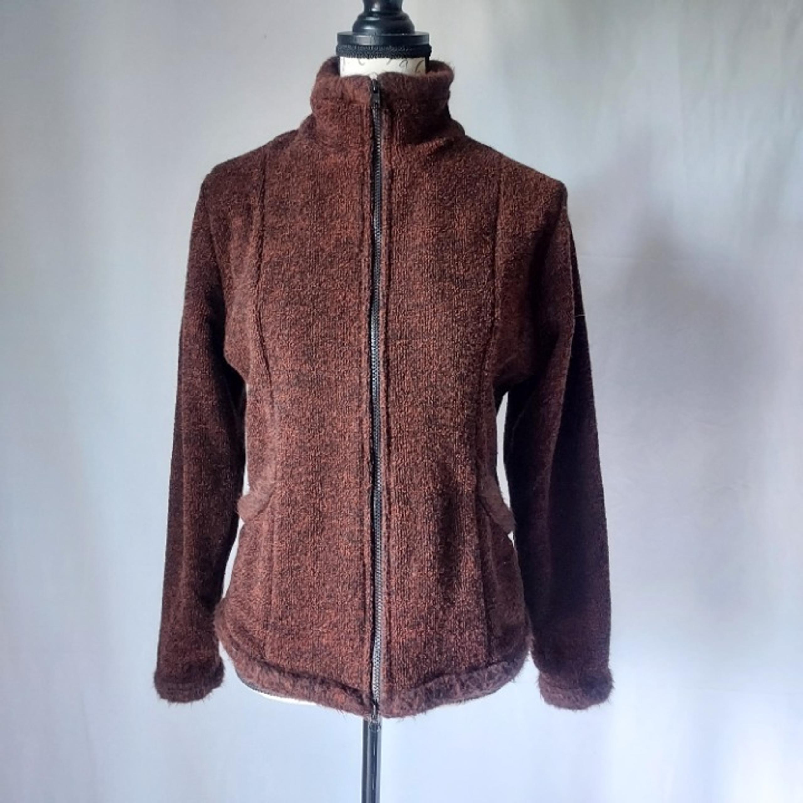 Vintage prAna Fleece Jacket Full-Zip Mock Neck Pocket Brown Women S Made in USA