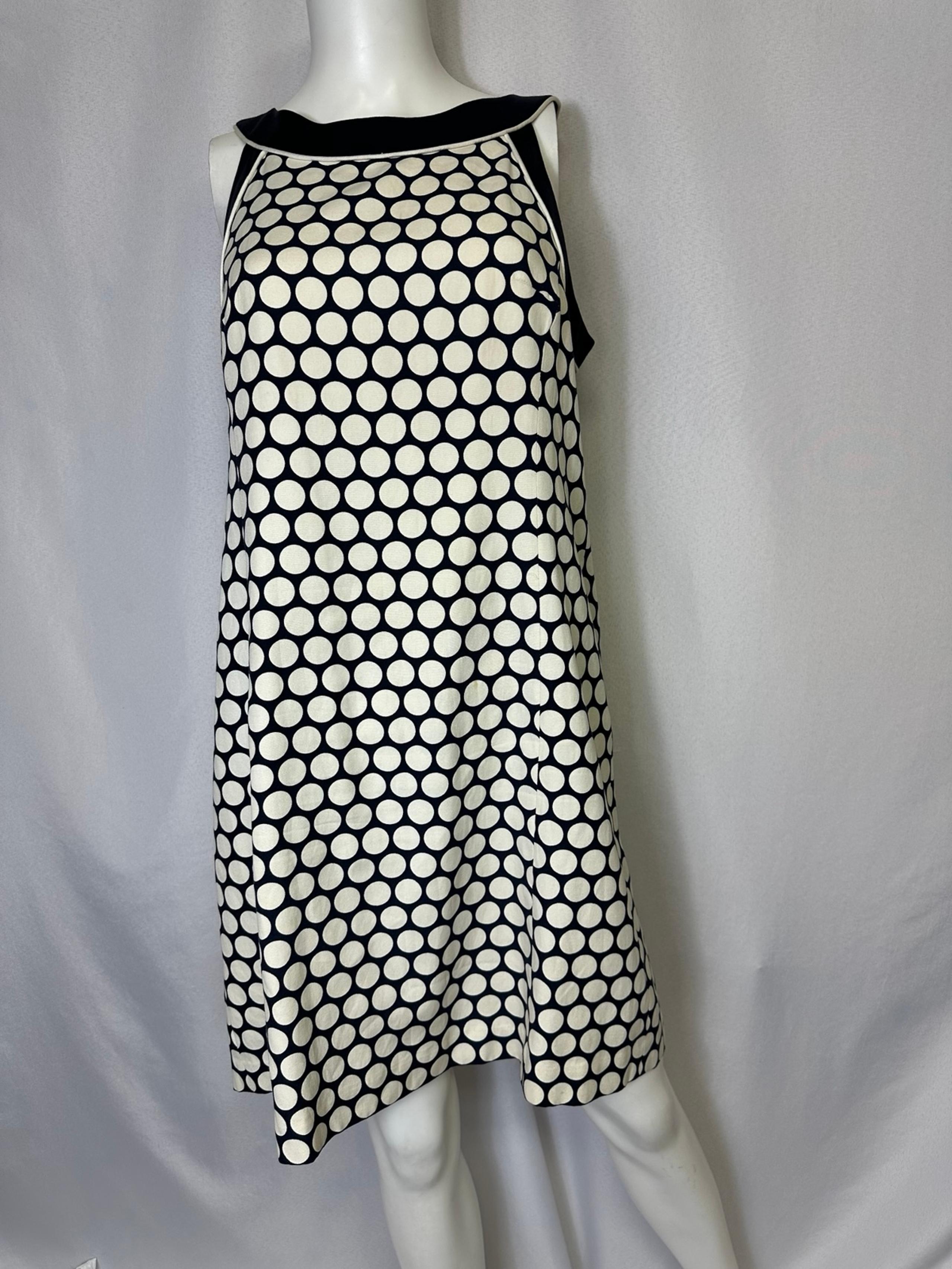 ANN TAYLOR Sz 12P Blue & Cream Polka Dot Silk Sleeveless Knee Length Lined Dress