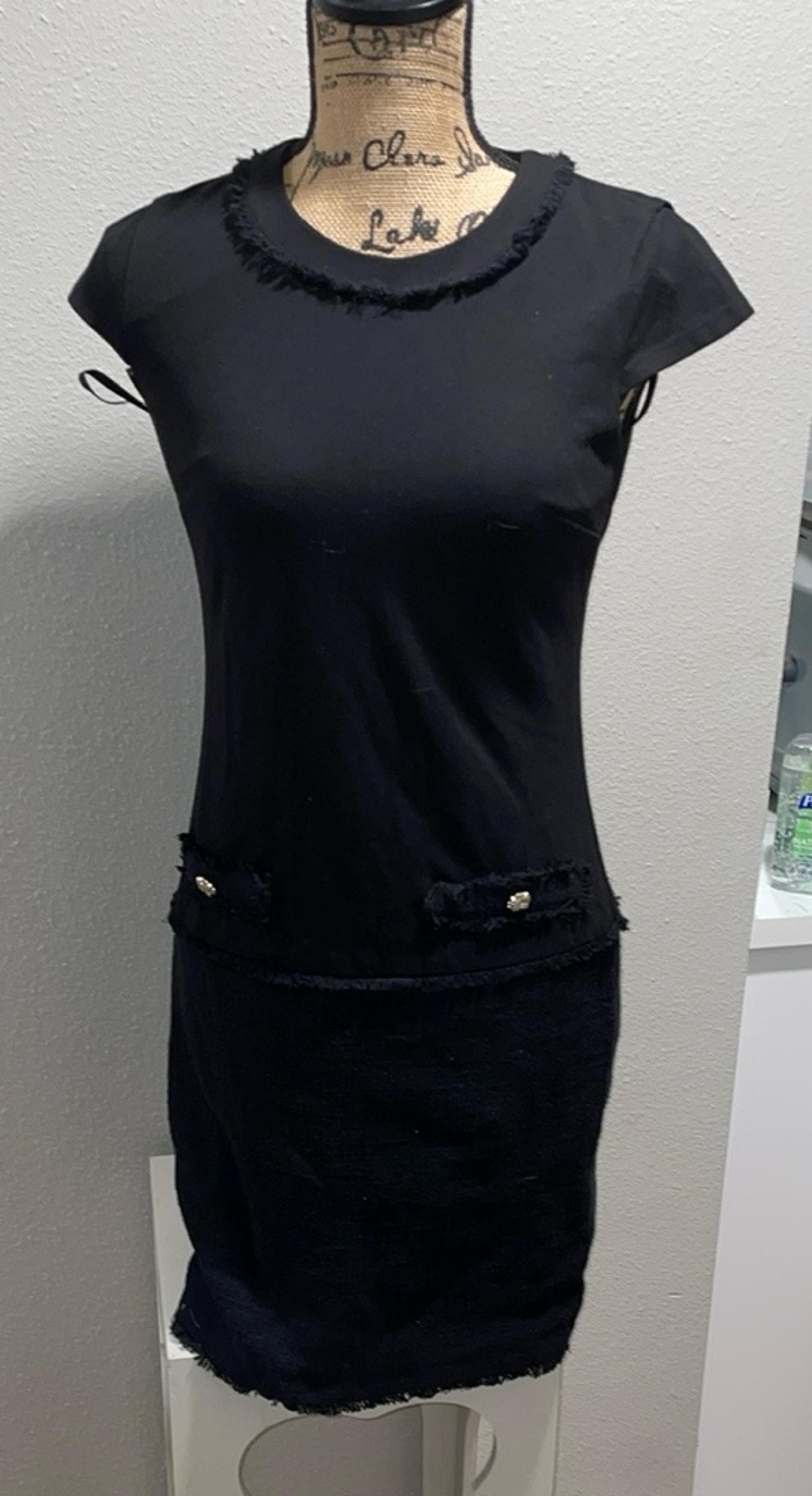 Karl Lagerfeld Black Sheath Dress with Cap Sleeves