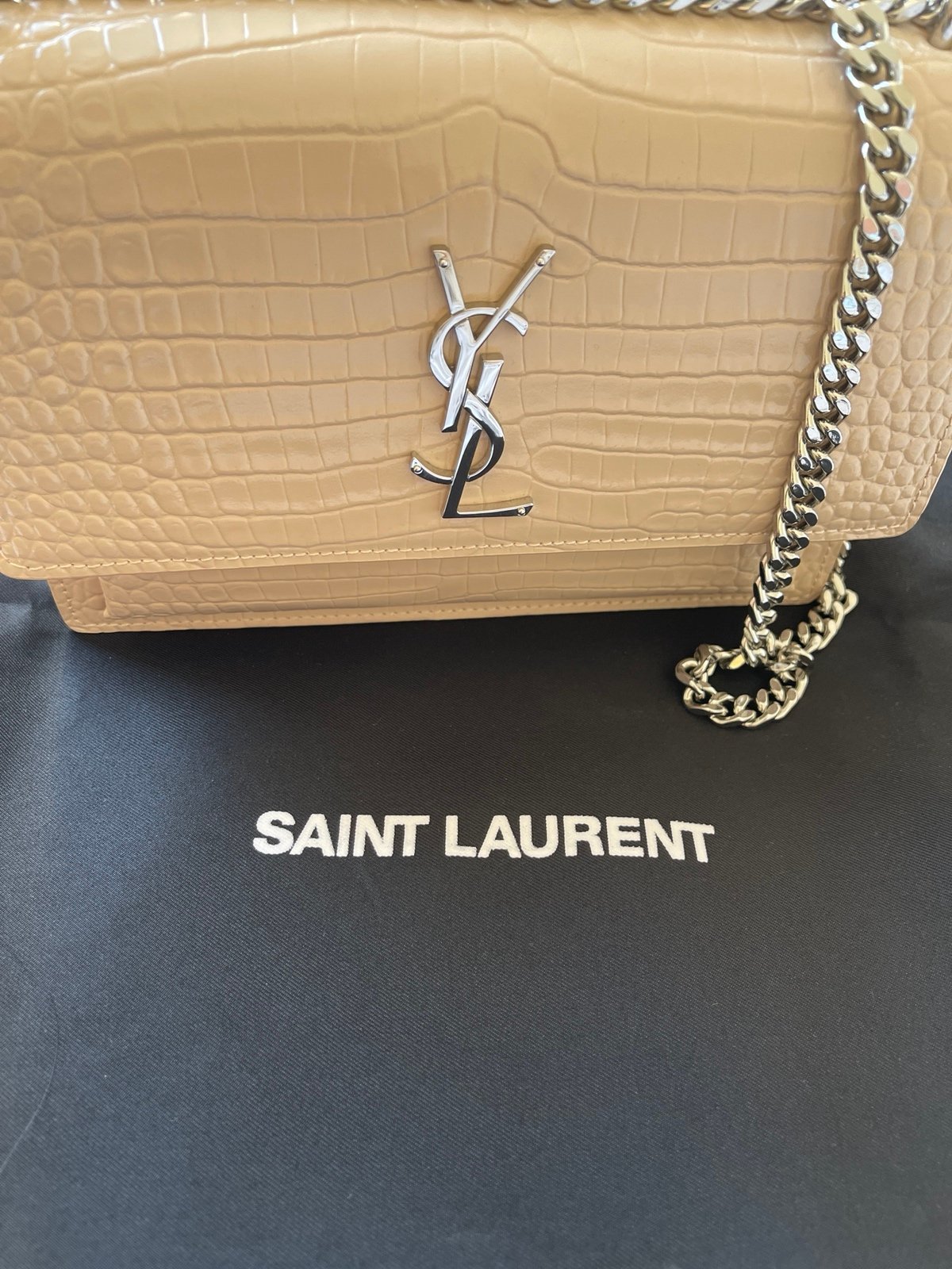 YSL Saint Laurent monogram bag with front flap and magnetic snap closure feature