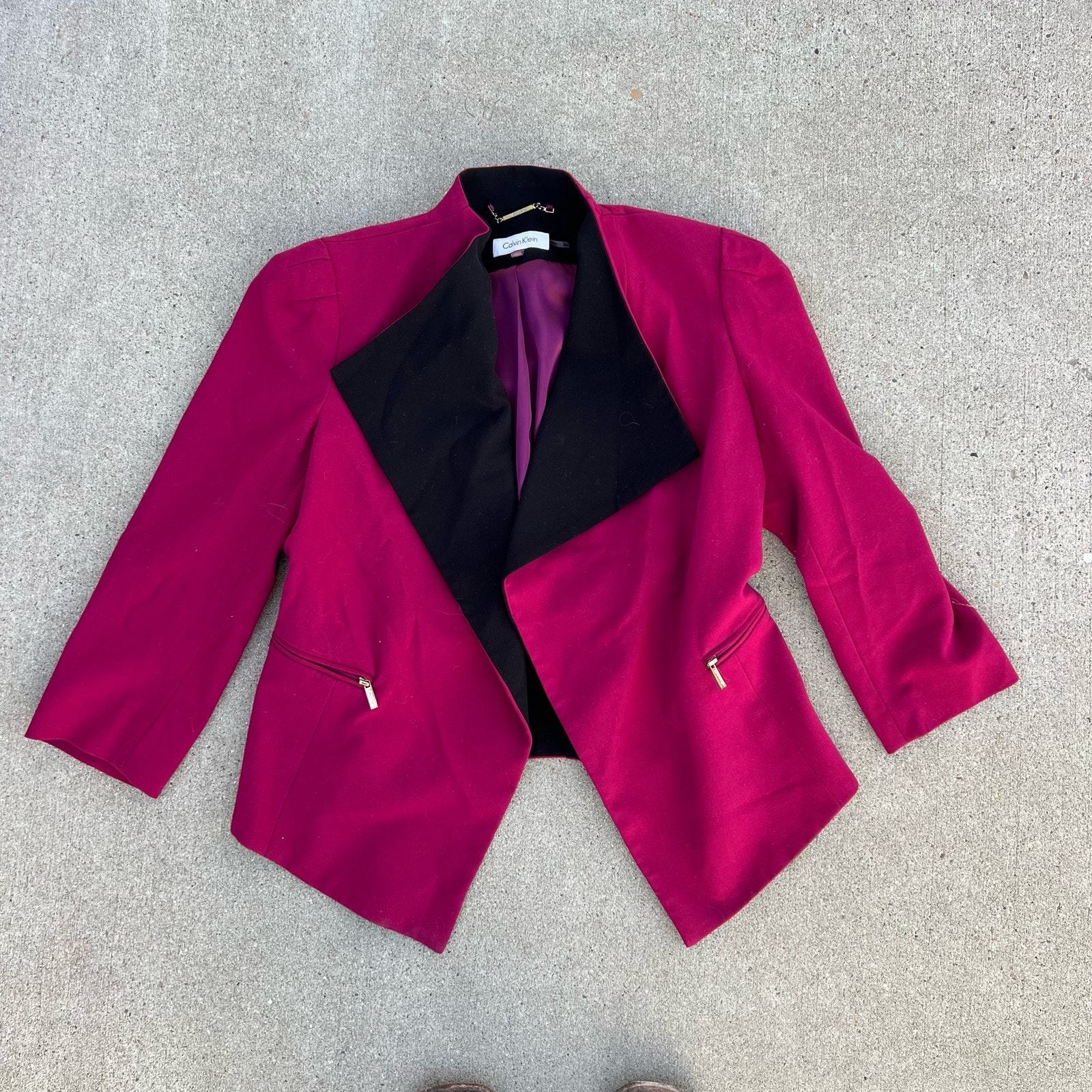 Calvin Klein Beet Magenta Open Front V Hem Blazer Size 2
