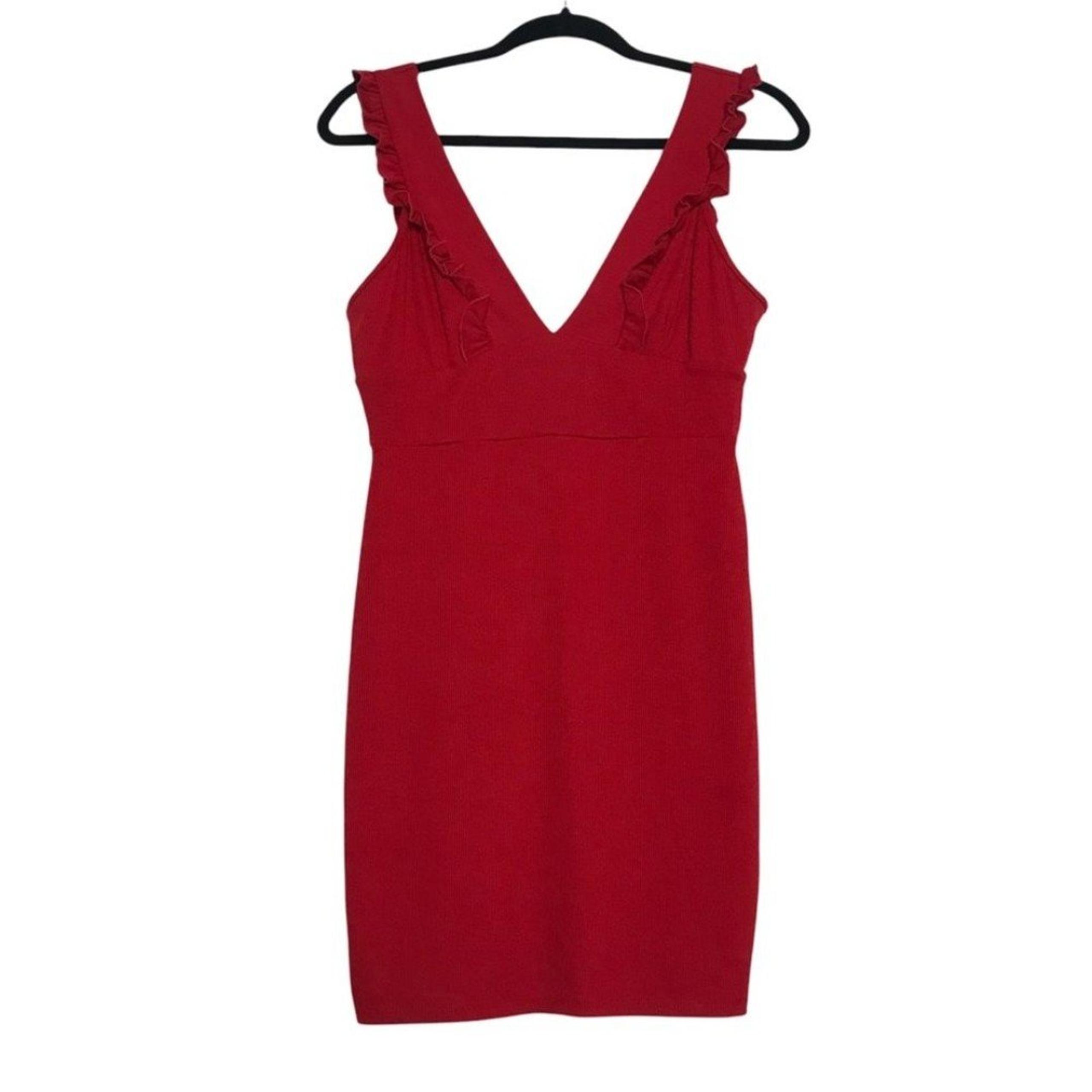 A’gaci Bodycon Ruffle Dress Sz M Delanie Red Sleeveless Deep V-Neck NWT Cocktail