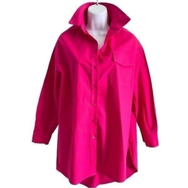 MIRONCE Made In Italy Oversized Hot Pink Button Down Shirt Cotton Size XS