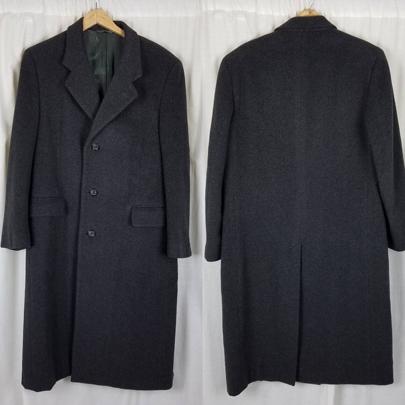 Sasson Collection Charcoal Gray Wool Cashmere Peacoat Polo Coat Mens M USA 80s